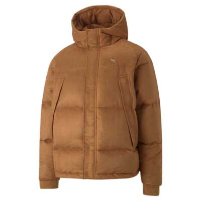 

Puma Mmq Faux Leather Down Full Zip Jacket Мужская коричневая повседневная спортивная верхняя одежда, Коричневый, Puma Mmq Faux Leather Down Full Zip Jacket