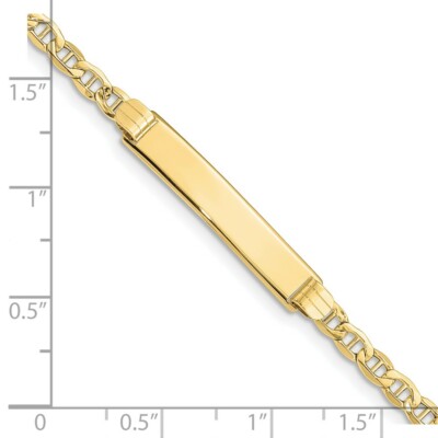 Pre-owned Skyjewelers Real 10k Yellow Gold Semi-solid Anchor Link Id Chain Bracelet; 7 Inch; Lobster