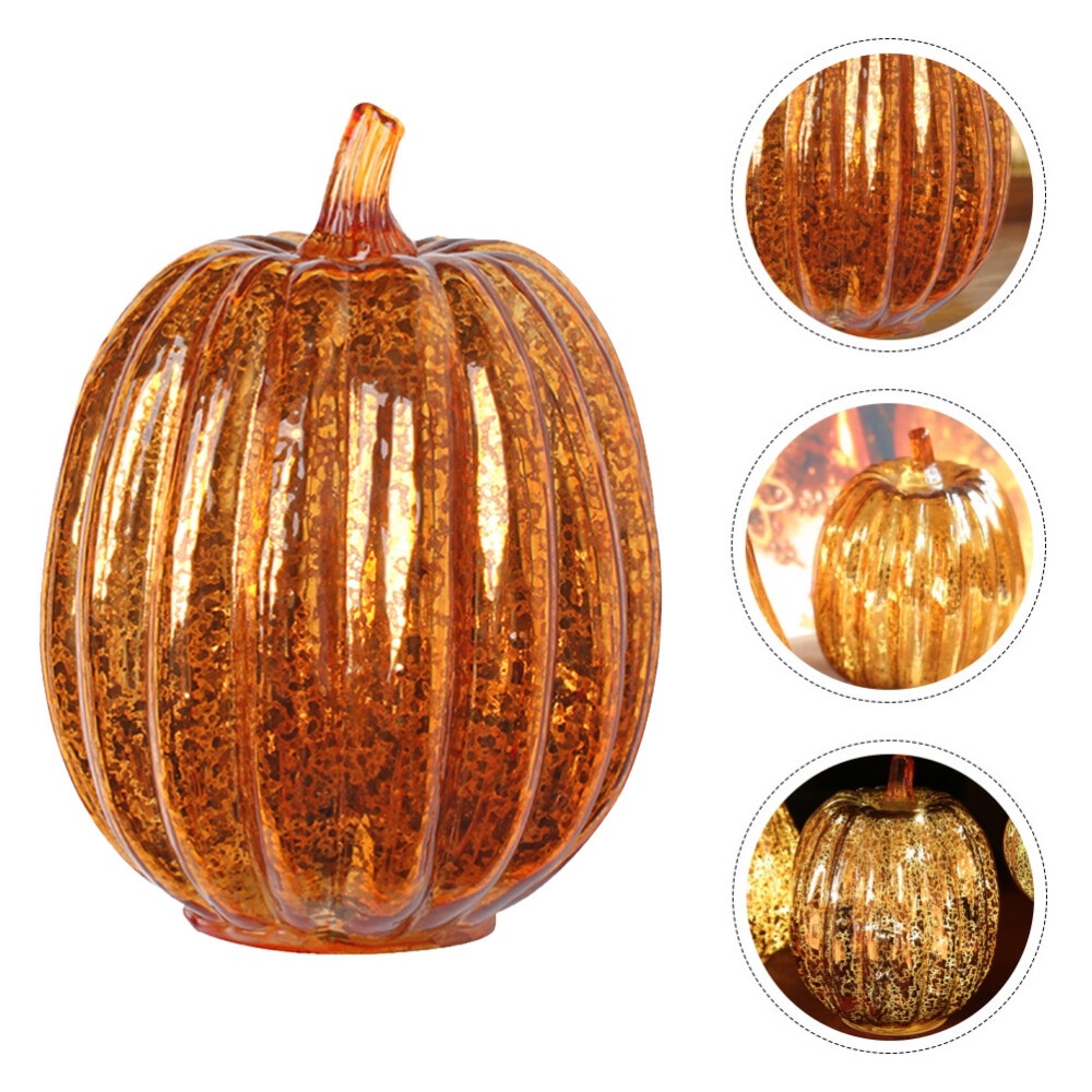 Halloween LED Glass Glowing Pumpkin Lantern Festival Home Decoration
