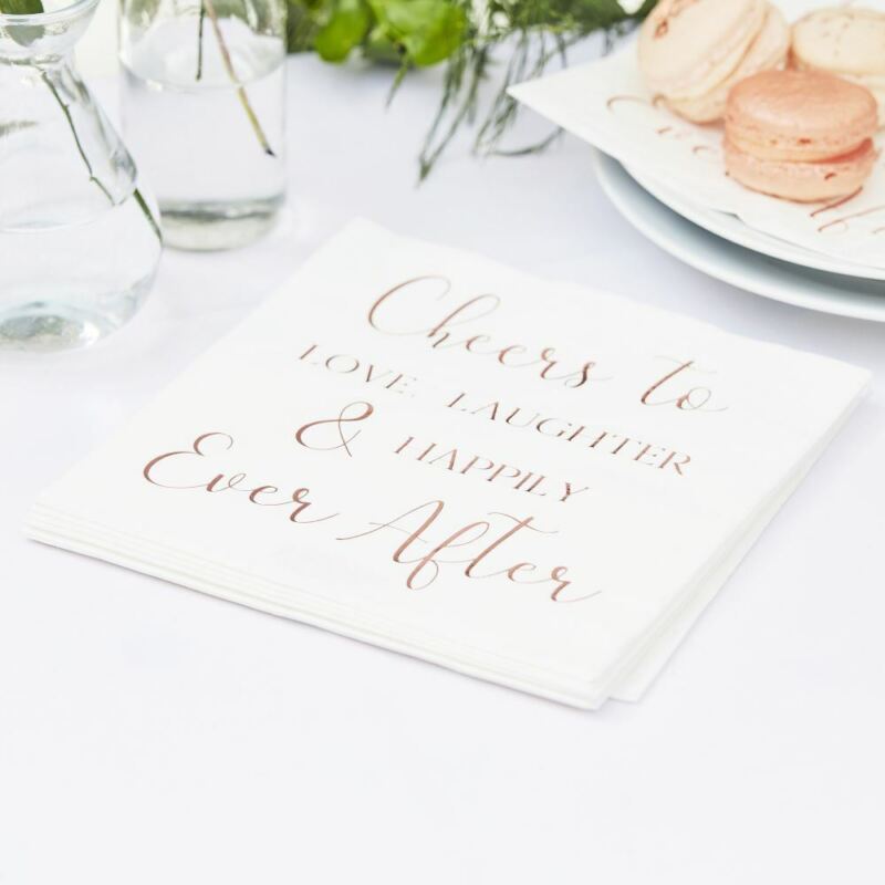 Rose Gold Wedding Napkins | Happily Ever After Engagement Party Tableware x16