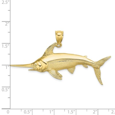 Pre-owned Superdealsforeverything Real 10kt Yellow Gold 2-d Polished/satin Swordfish Charm