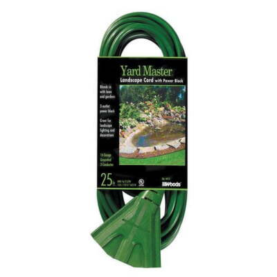 Woods 25ft Outdoor Extension Cord w/3-Outlet Power Block Extension Cord, Green