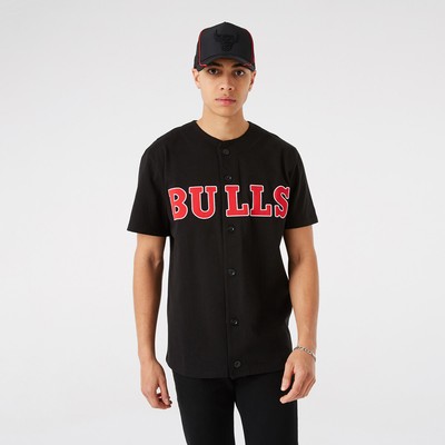 

New Era NBA Chicago Bulls Черная пуговица SS Баскетбольная футболка Мужская черная красная футболка, Черный, New Era NBA Chicago Bulls Black Button SS Basketball T-Shirt