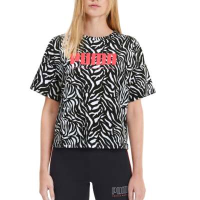 

Укороченная футболка Puma Aop Zebra X Sophia Webster женские черные, белые повседневные топы 5, Black;white