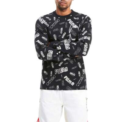 

Puma Hoops AllOver Футболка с круглым вырезом и длинными рукавами, мужская повседневная футболка размера, Черный, Puma Hoops AllOver Printed Crew Neck Long Sleeve T-Shirt