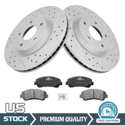 Front Drilled Disc Rotors And Ceramic Brake Pads For 2008 - 2013 Nissan Rogue