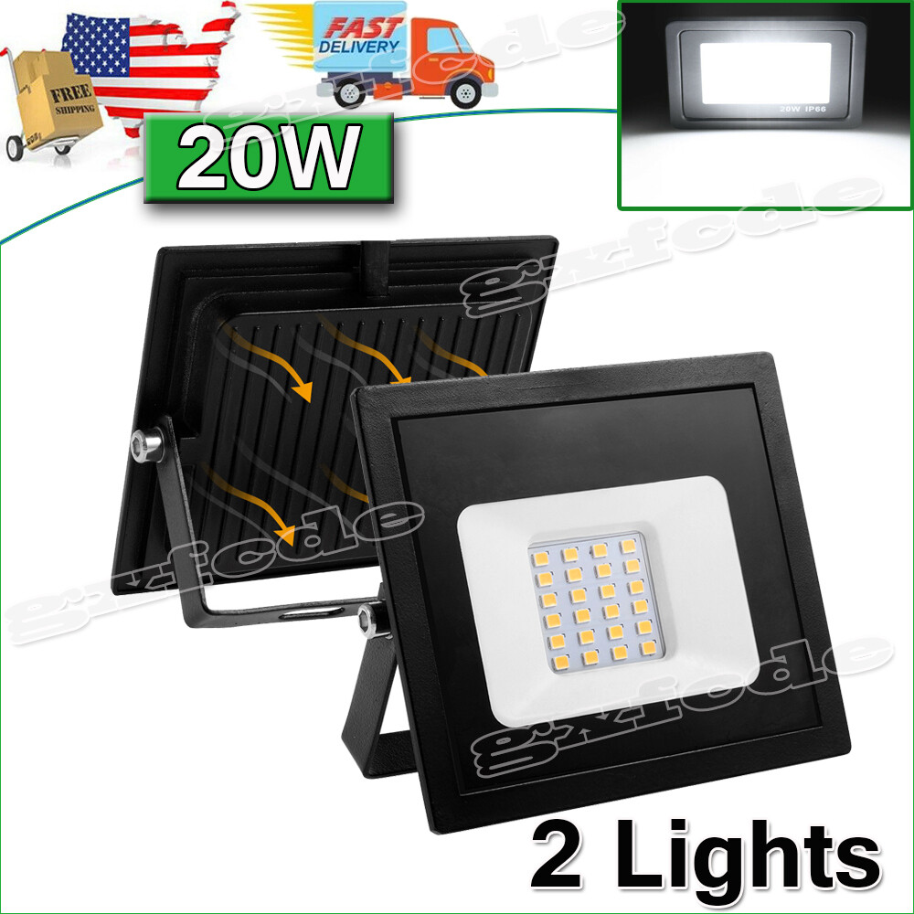 2Pcs 20W LED Flood Light Security Lamp Outdoor Spotlight Garden Cool White Bulb