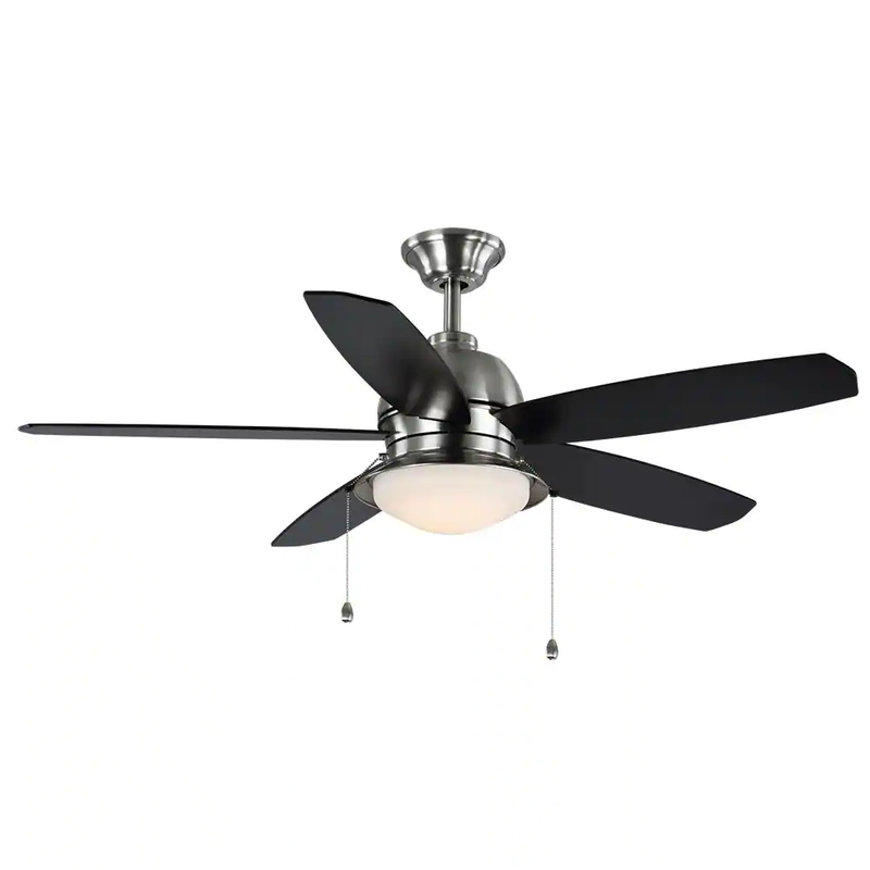 52 In. Indoor/Outdoor Integrated LED Brushed Nickel Ceiling Fan with Light Kit