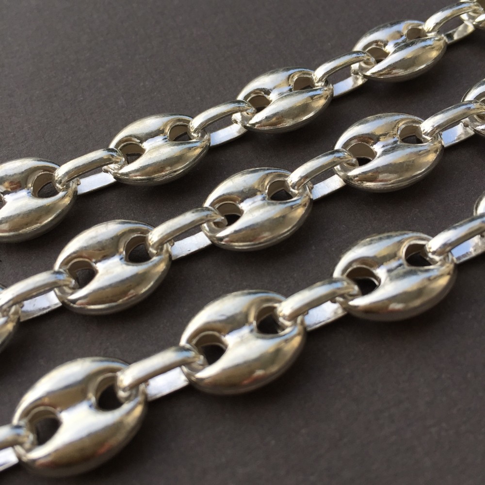 Pre-owned Handmade Mens Mariner Puffed Link Chain Necklaces 14mm 69gr 925 Silver Sterling 26inch