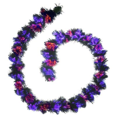 9 футов Черная волоконно-оптическая гирлянда с фиолетовыми и оранжевыми огнями