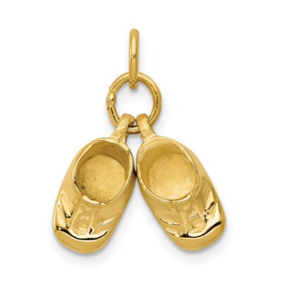Pre-owned Skyjewelers Real 14kt Yellow Gold 3d Moveable Polished Baby Shoes Charm