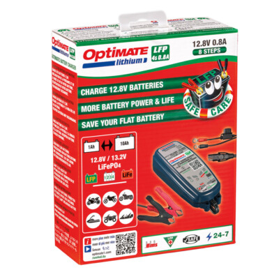 TecMate OptiMate Lithium 4s 0.8A, 8-step 12.8/13.2V Battery Saving Charger TM471