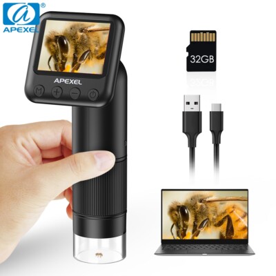 APEXEL Handheld 800X HD Digital Microscope 2''LCD Screen PocketMicroscope USB Lab