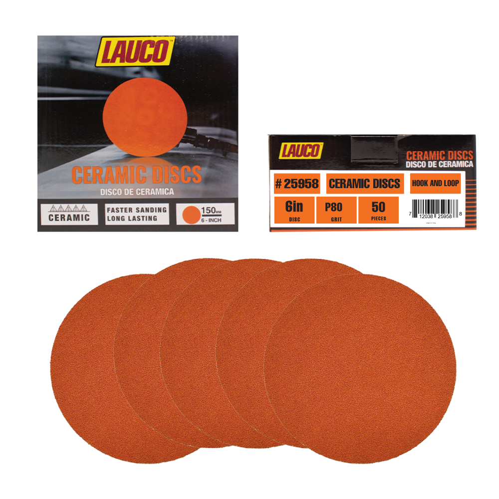 LAUCO Premium 6" Hook and Loop Ceramic Sanding Discs - 80 Grit (Box of 50)