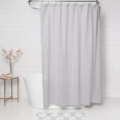 Threshold Tonal Striped Gray & White 100% Cotton 72'' Buttonhole Shower Curtain