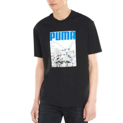 Puma Photoprint Graphic Crew Neck Футболка с коротким рукавом Мужские черные повседневные топы 84