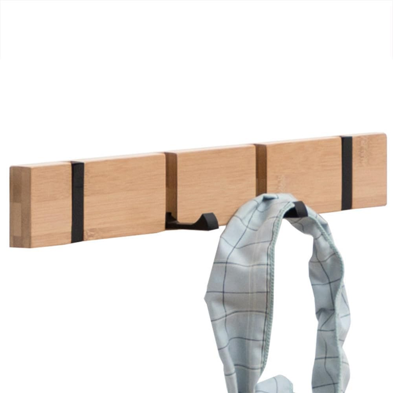 4-Hook Entryway Organizer, Foldable Hook Coat Rack | Bamboo Entryway Coat Rack w