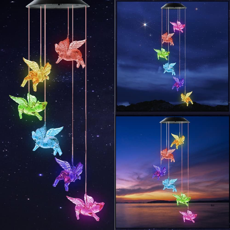 Fly Pigs Solar Wind Chimes For Outside Waterproof Color Changing Automatice Sens