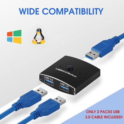 USB 3.0 Switch Selector 2 in 1 Out USB KVM Switcher For 2 Computers Share US