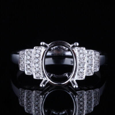 Ladder Shoulder Unique Semi Mount 9x7 Oval Sterling Silver Diamonds Wedding Ring