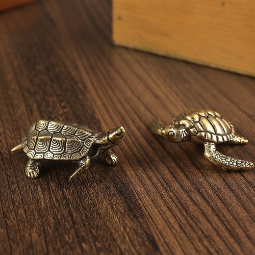 2PC Vintage Brass Turtle Figurine Statue Home Ornaments Animal Figurines Gift US