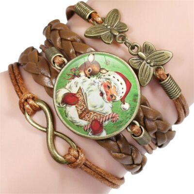 Mens Womens Braided Leather Bracelet Stainless Steel Clasp Wristband Jewelry Set