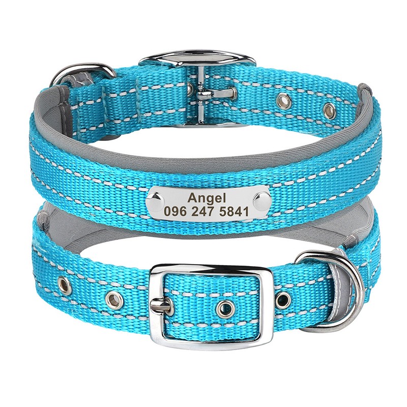 Reflective Nylon Dog Collar Custom Personalized Pet Name ID Tag