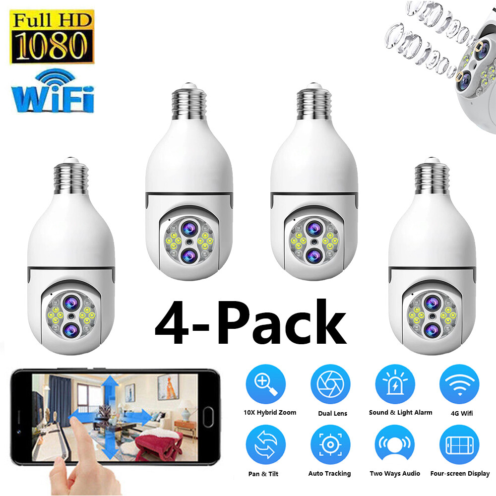 4X Wireless Security 360° 1080P IP E27 Light Bulb Camera WiFi IR Night Smart Cam