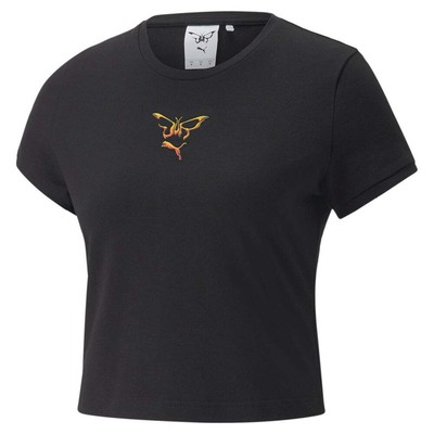 

Puma Lipa X Slim Crew Neck Short Sleeve TShirt Womens Black Athletic Casual 5347, Черный