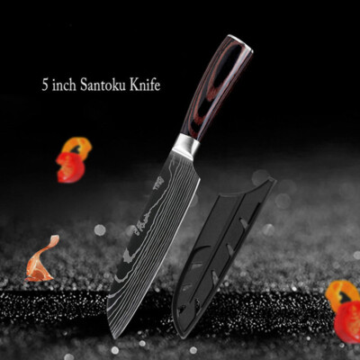 5 inch Small Santoku Knife Damascus Pattern Stainless Steel Sharp Kitchen Knife