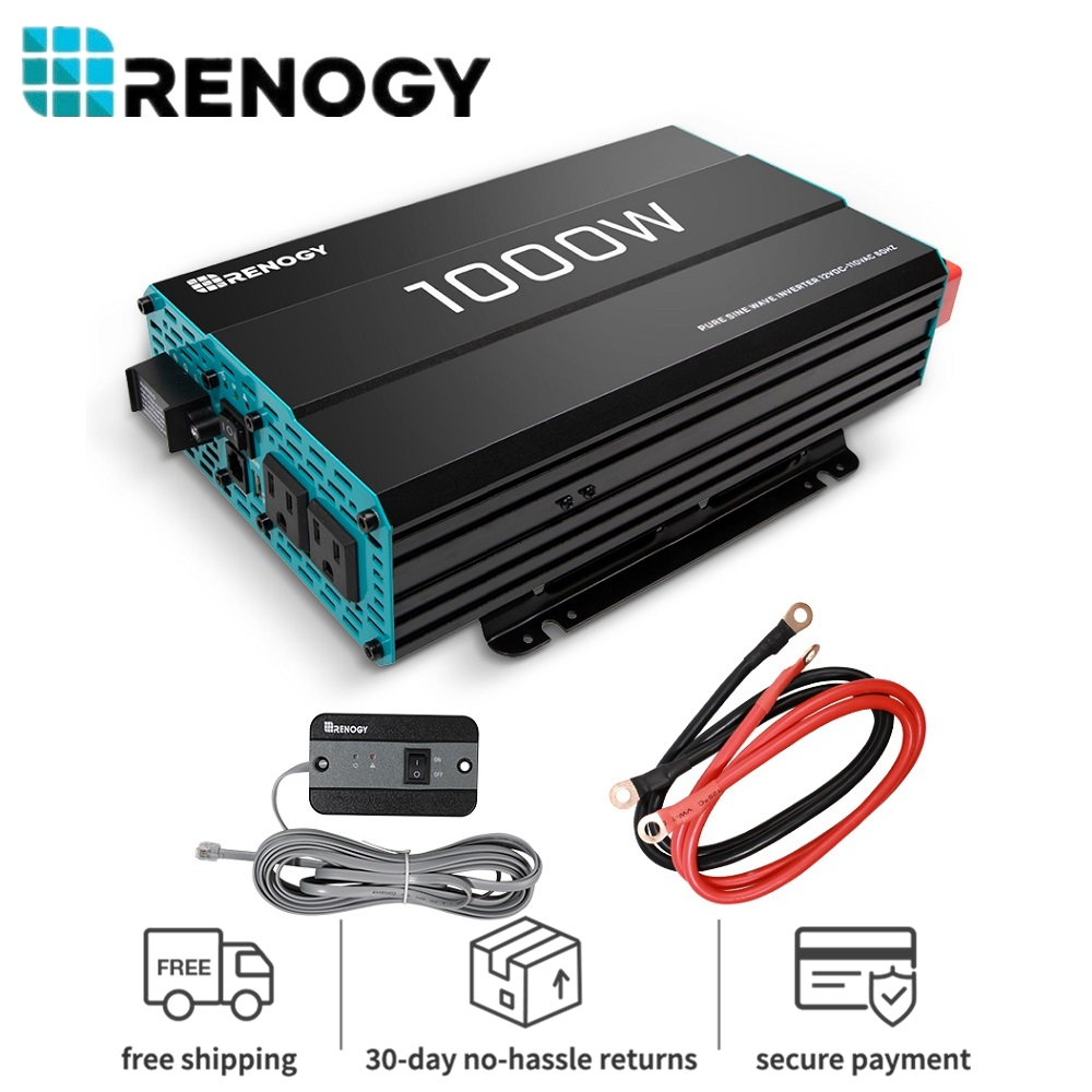 Renogy 1000W 12V Pure Sine Wave Solar Inverter Home Use Power Battery Converter