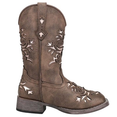 

Roper Lola Metallic Square Toe Cowboy Youth Girls Brown Casual Boots 09-018-190, Коричневый, Roper Lola Metallic Square Toe Cowboy Youth