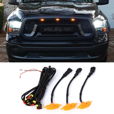 3x Front Grille Bumper Grill Hood Amber LED Lights For Dodge RAM 1500 2500 3500