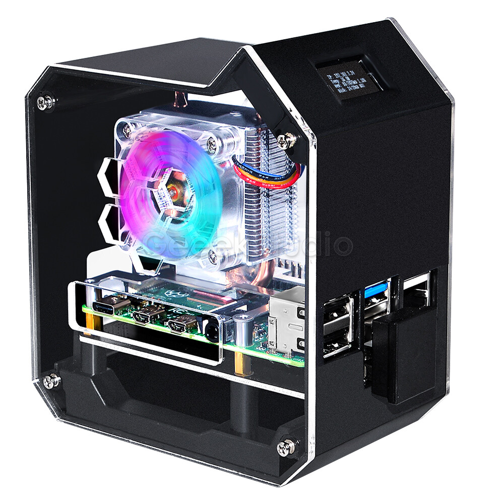 Raspberry Pi 4 Model B NAS Case Kit ABS Mini Tower RGB Fan