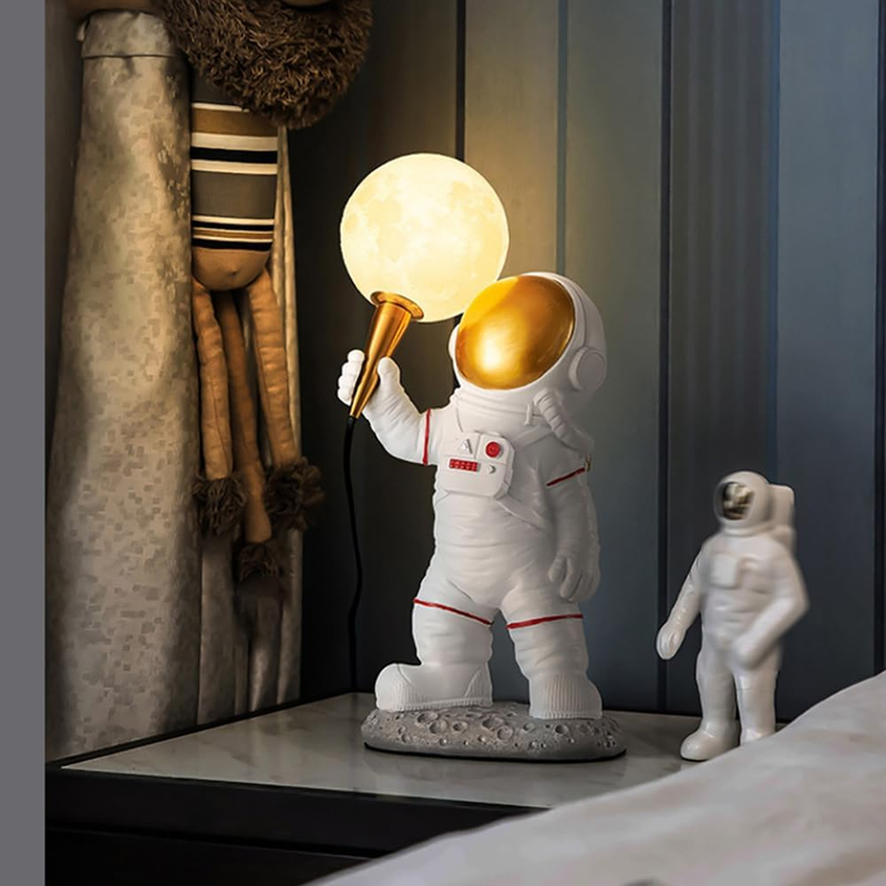 Astronaut Table Lamp, Resin Night Light, Space Themed Table Light, Cute Bedside Desk Lamp for Kids Bedroom, Nursery