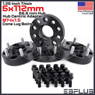 4x 1.25'' Mercedes 5x112 66.6mm Hub Centric Wheel Adapter Spacer M14x1.5 Stud