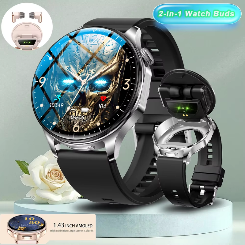2026 2-in-1 TWS Headset Smartwatch with Fitness Tracker and Music Earphones bloo