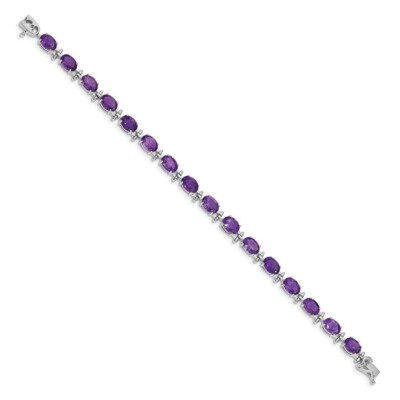 Pre-owned Skyjewelers Real 14kt White Gold Amethyst Chain Bracelet; 7 Inch