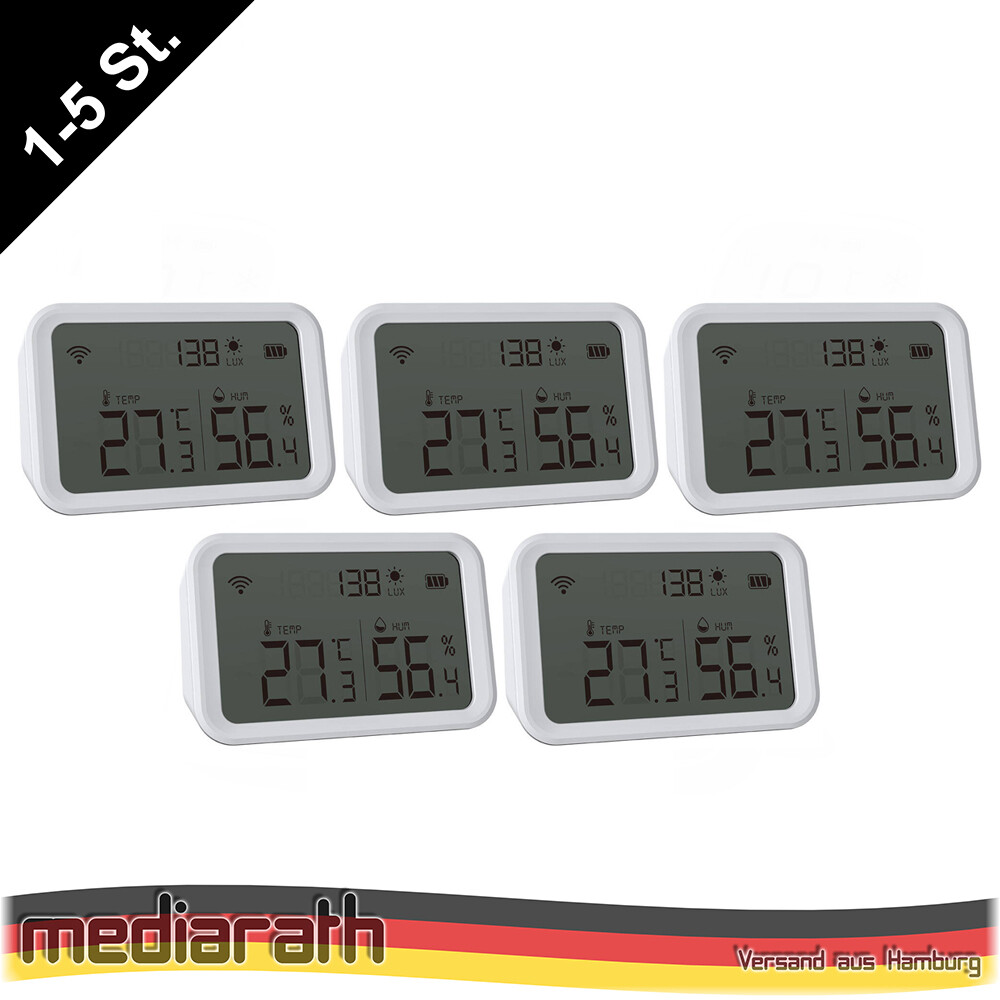 NEO NAS-TH02W WiFi 3 in 1 Helligkeit Temperatur Feuchtigkeitssensor LCD Tuya