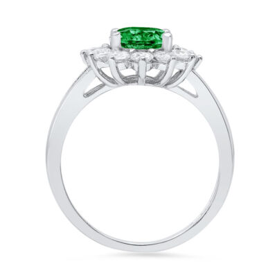 Pre-owned Pucci 2.36 Oval Halo Simulated Emerald Classic Bridal Statement Ring 14k White Gold