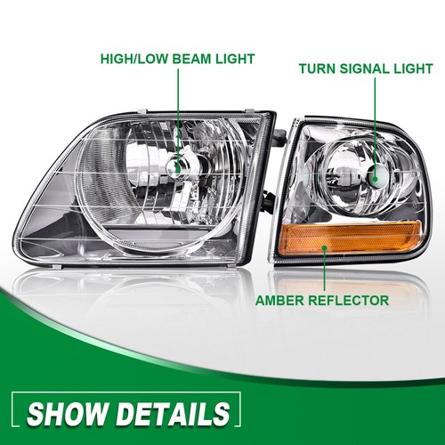 Pair Headlights & Parking Corner Lights Fit For 97-03 Ford F150/99-02 Expedition