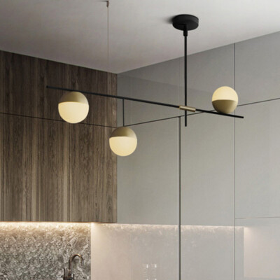 3-Light Modern Linear Bubble Chandelier Glass Ball Pendant Ceiling Light Fixture