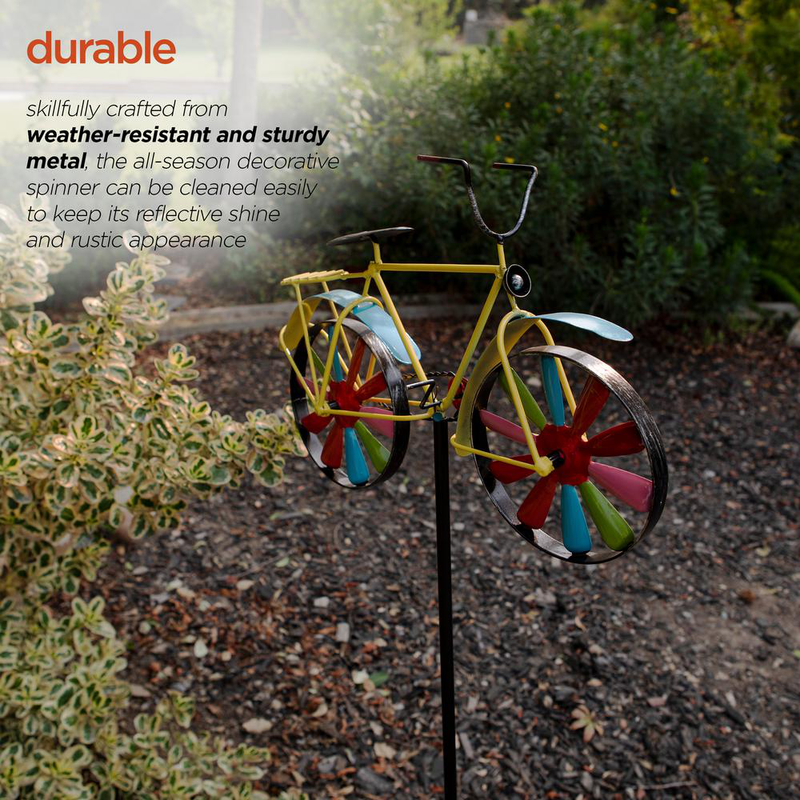 Metal Bike Wind Spinner Bicycle Kinetic Garden Stake Lawn Patio Yard Decor Art