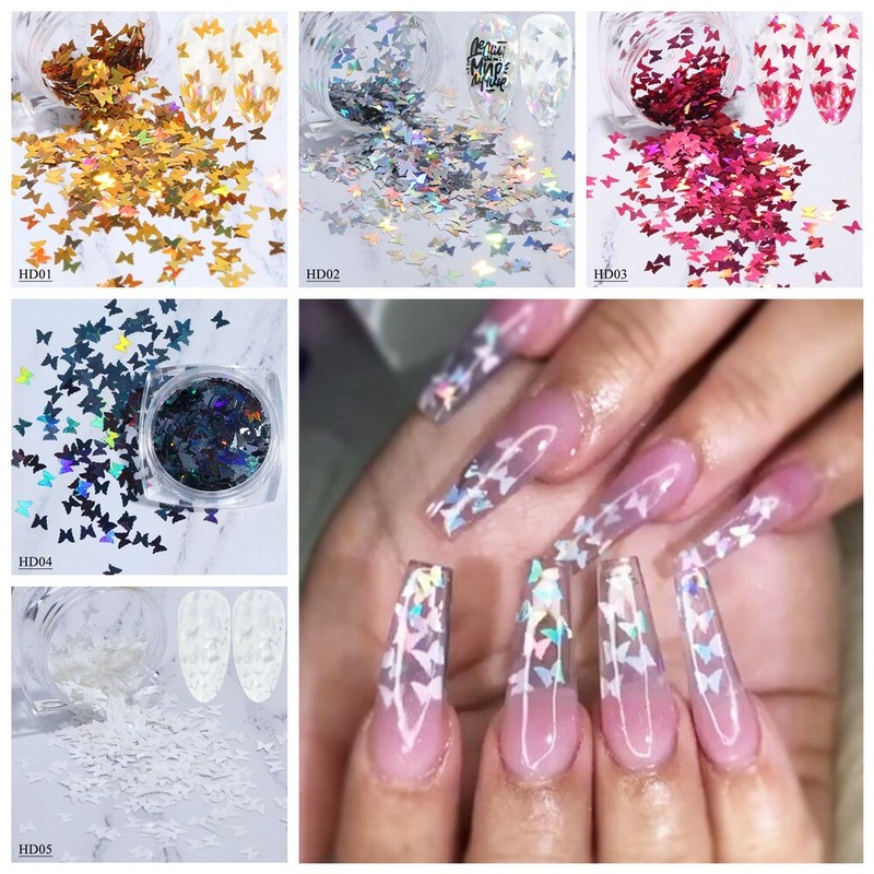 1box Holographic Butterfly Nail Art Decorations Flake Glitter Thin