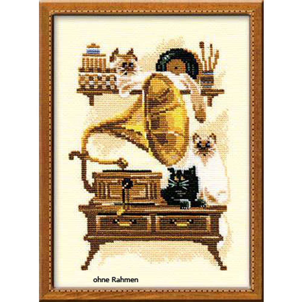 Riolis counted cross stitch Kit Cat with Gramaphone, DIY
