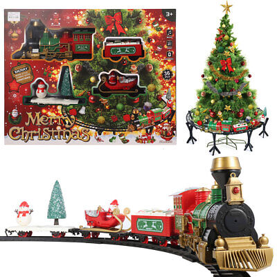 Luxury Electric Christmas Train Tracks Set With Light Music Kids Toy Around Tree