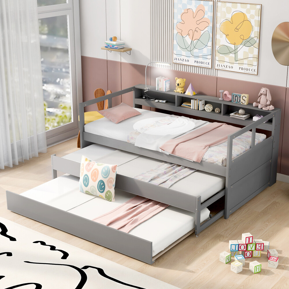 W/ 2 Twin Trundle & Usb Charging & 3 Cubbies