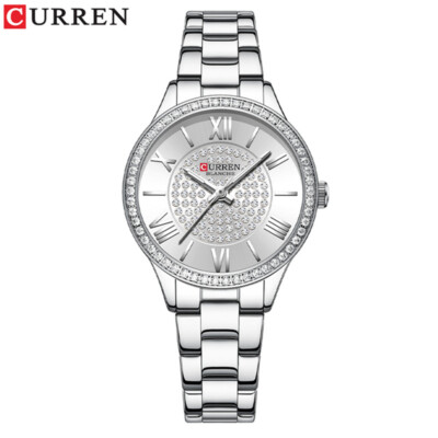 CURREN Women Quartz Watch Rhinestone Dial Office Girl Watch Female Wristwatch
