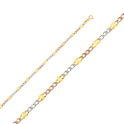 Pre-owned Wellingsale 14k Tri Color Gold Solid 3.5mm Figaro 3+1 Chain Necklace