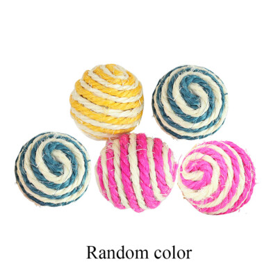5x Dog Cat Kitten Pet Teaser Sisal Rope Weave Ball Play Chewing Catch Toy+